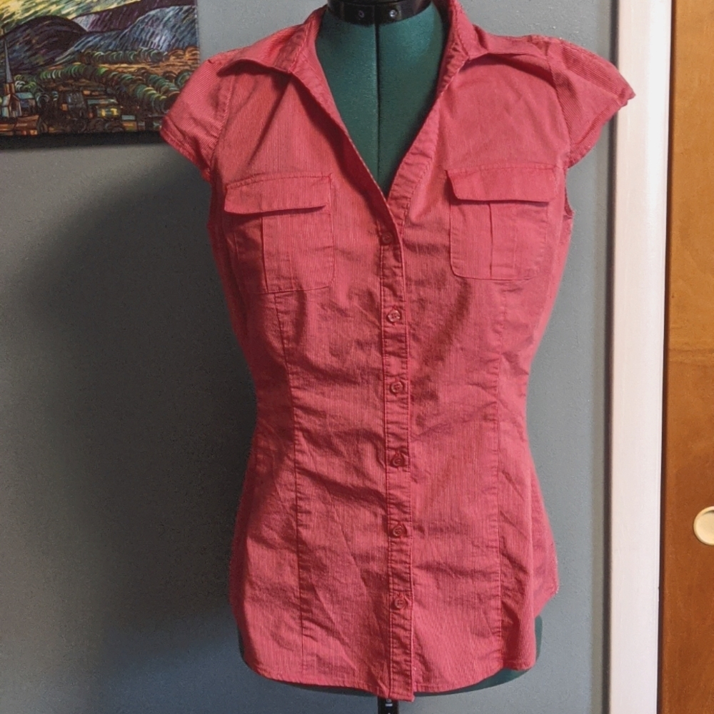 New York & Company pink with white pinstripe blouse